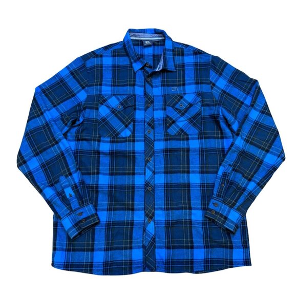 E11 State of Elevenate Mens Blue & Black Plaid Flannel Button Up Shirt XXL Portu - Picture 1 of 9